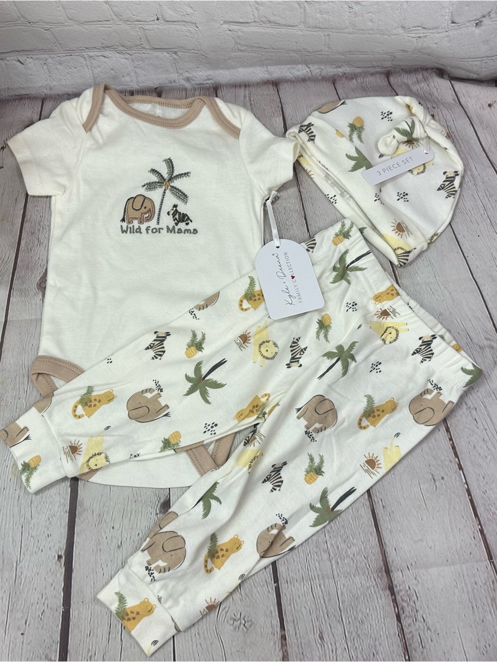 Wild for Mama Cream Safari 3-Piece Baby Set